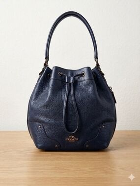 Coach Navy Leather Drawstring Bucket Bag